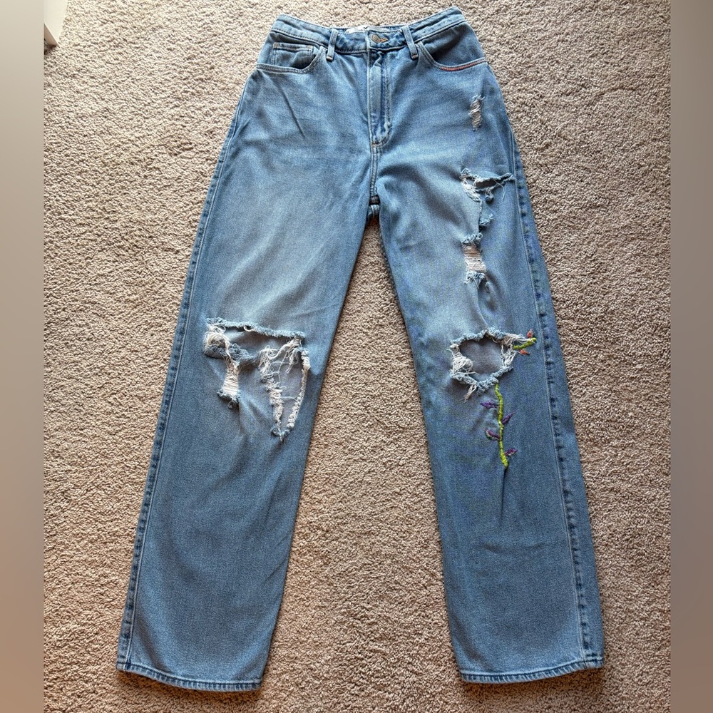 Hollister Blue Distressed Straight Leg Jeans